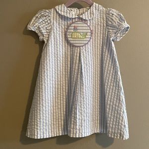 Shrimp and grits blue and white striped smocked dress 4T